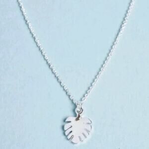 Misha Hawaii Necklace Silver‎  Palm Leaf Pendant Charm on an 18" Chain  NWT